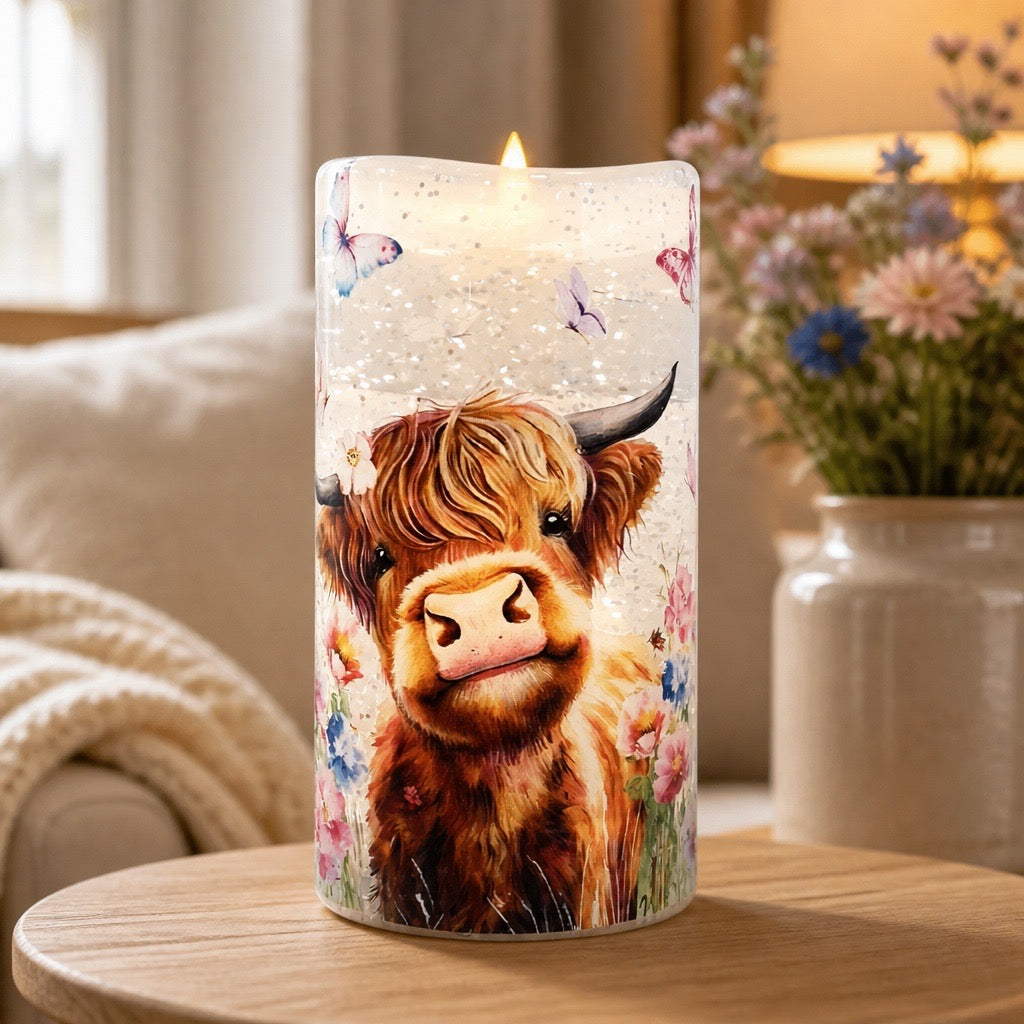 Enchanting Highland Cow 15cm Battery Candle