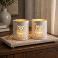 Votive Holder Metal Silhouette – White & Gold Owl (Set of 2)