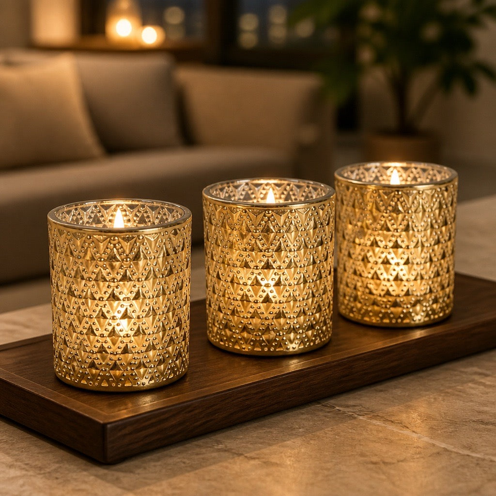 Champagne Lustre Tealight Votive Holders – Set of 3