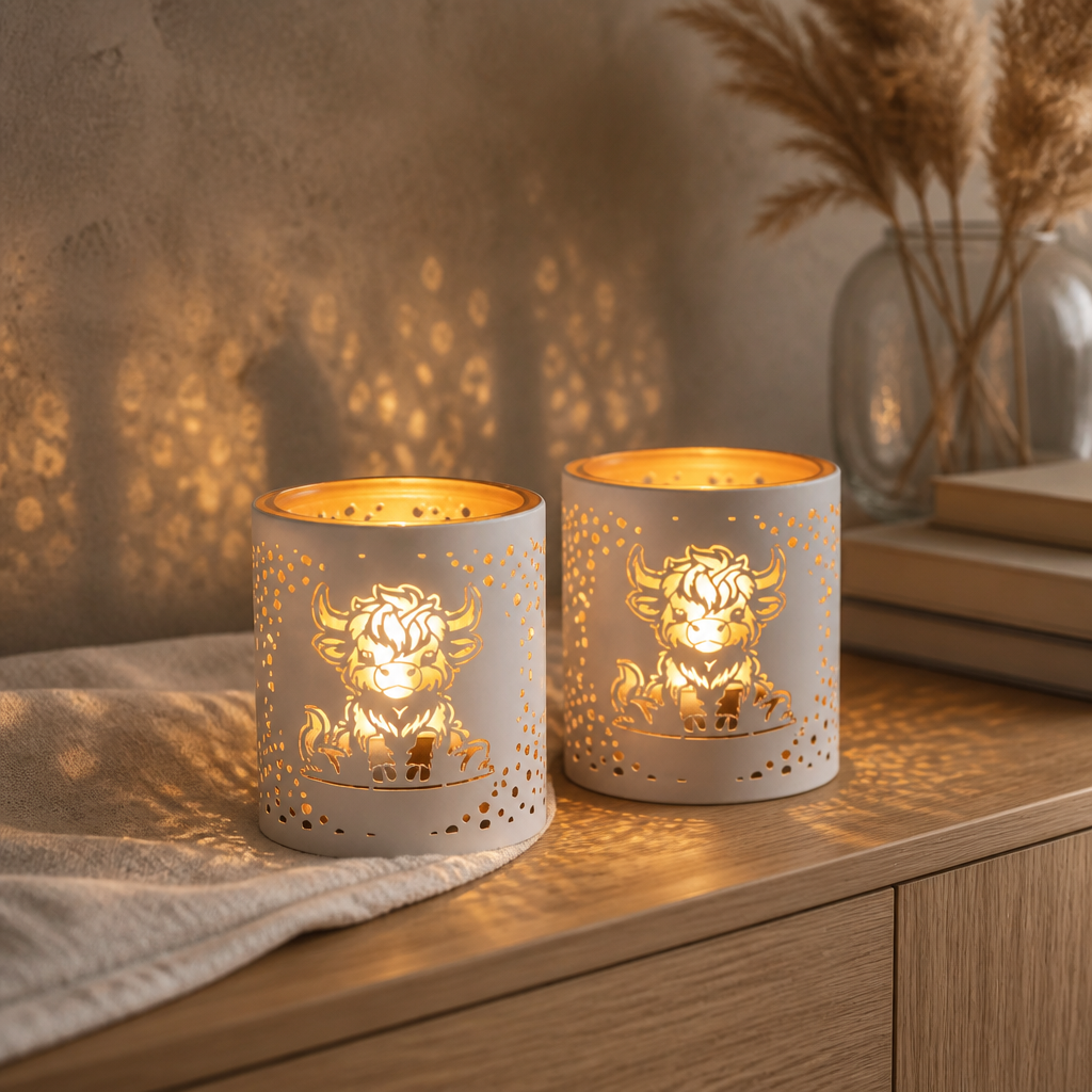 Votive Holder Metal Silhouette- White and Gold Owl (set 2)