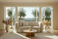 Sorelle Two Seater Sofa With Cushions - styled with floor vases and lanterns, patio view with olive trees and hills