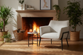 Zephra Chair - styled by cosy fireplace with plants and accessories