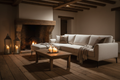 Zephra Three Seater Sofa With Footstool - styled in woody country lounge with lanterns and candles