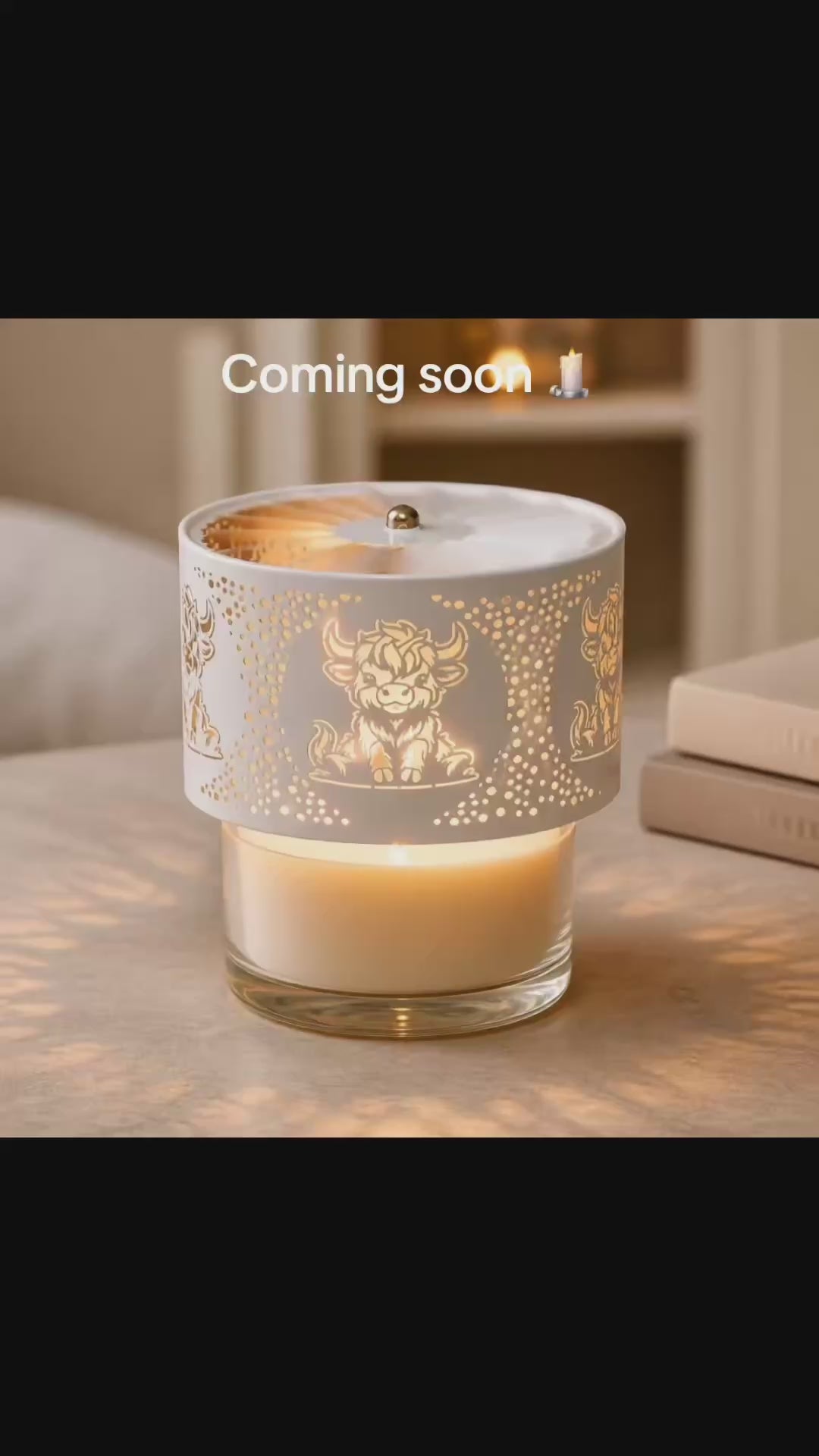 Carousel Shade Metal Silhouette – White & Gold Highland Cow (13cm) Candle not included