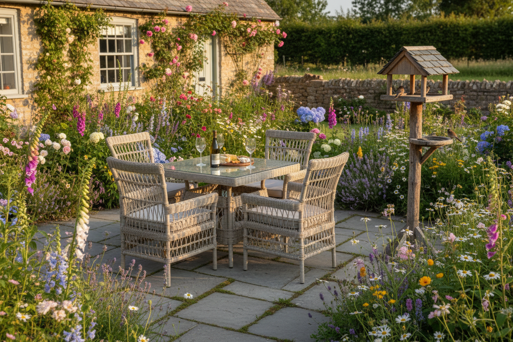 Provence Dining Set Wine Wildflowers Bird Table
